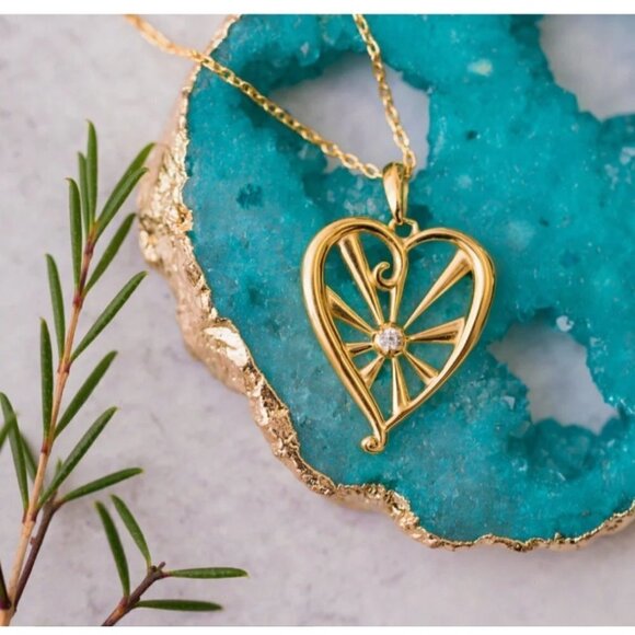 Mantra Love More My Path Necklace Heart Gold Sterling Silver Gift BRAND NEW - Picture 1 of 5